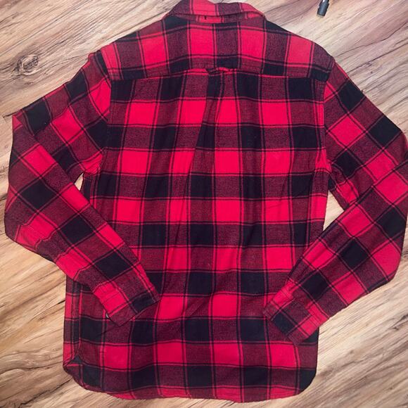 Red Black Plaid Flannel Shirt Button Front Long Sleeve Size Small - Picture 8 of 9